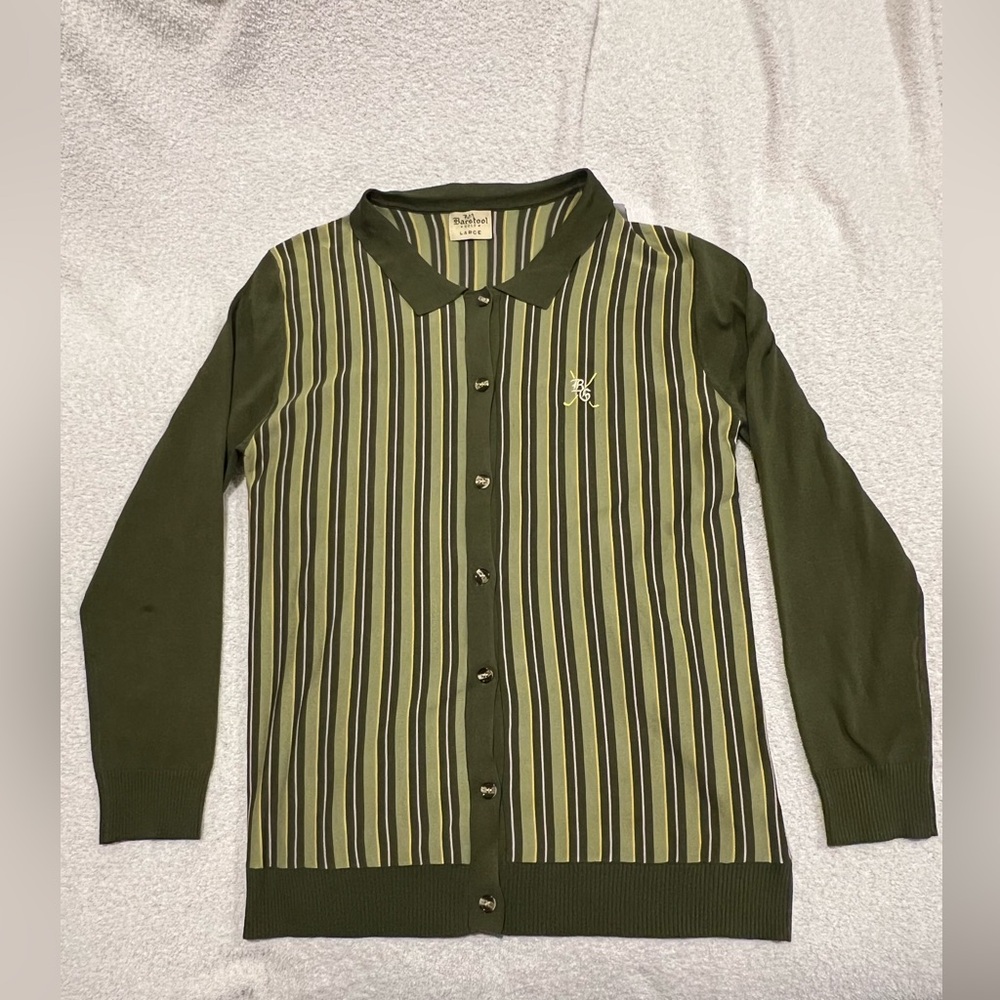 Barstool golf Men's Green Striped Polo Shirt